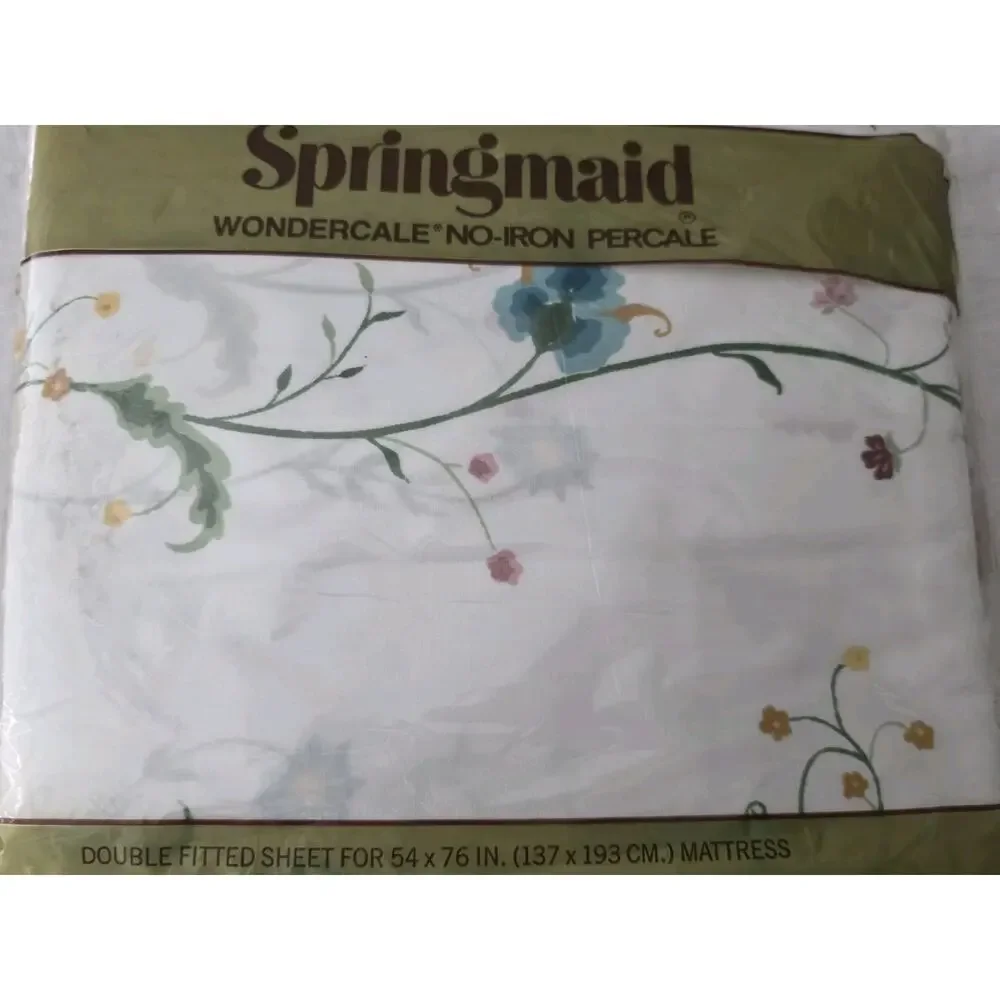 VINTAGE SPRINGMAID Wondercale Double Flat Sheet + Fitted Sheet Swiss Manor
